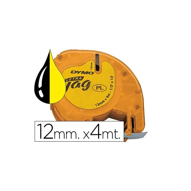 CINTA DYMO 12MMX4MT -NEGRO/HIPERAMARILLO PARA MAQUINA LETRATAG