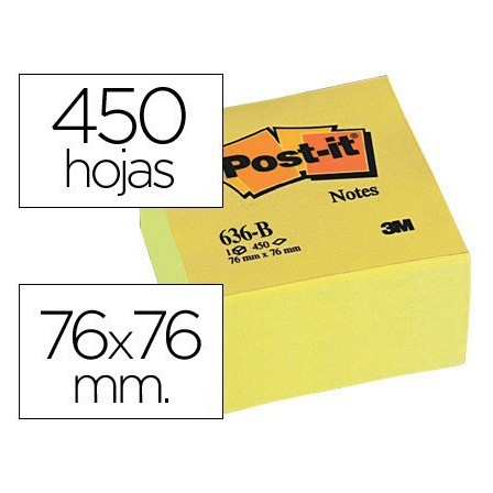 BLOC DE NOTAS ADHESIVAS QUITA Y PON POST-IT 76X76X45 MM CUBO COLORE...