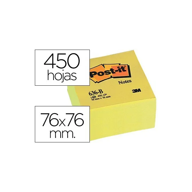 BLOC DE NOTAS ADHESIVAS QUITA Y PON POST-IT 76X76X45 MM CUBO COLORE...
