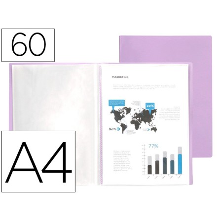 CARPETA LIDERPAPEL ESCAPARATE 60 FUNDAS POLIPROPILENO DIN A4 LAVAND...
