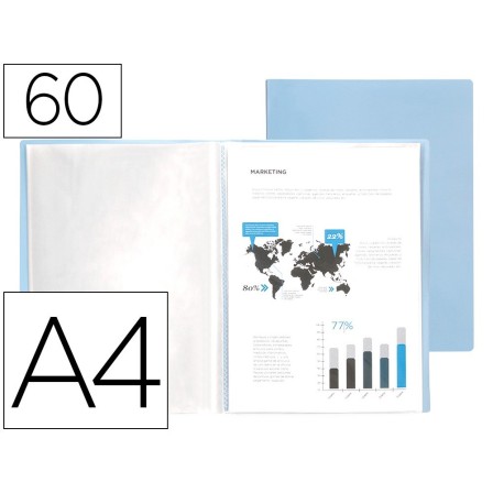 CARPETA LIDERPAPEL ESCAPARATE 60 FUNDAS POLIPROPILENO DIN A4 CELEST...