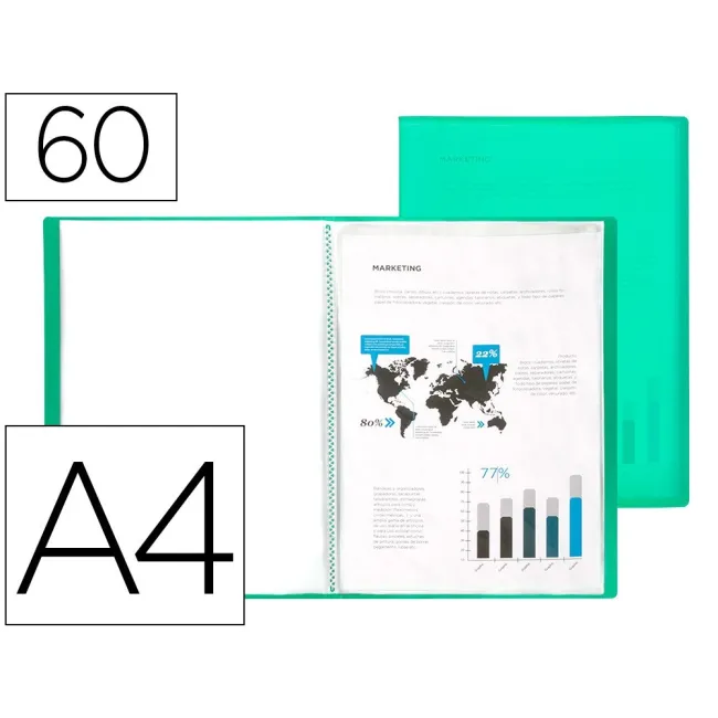 CARPETA LIDERPAPEL ESCAPARATE 60 FUNDAS POLIPROPILENO DIN A4 VERDE ...