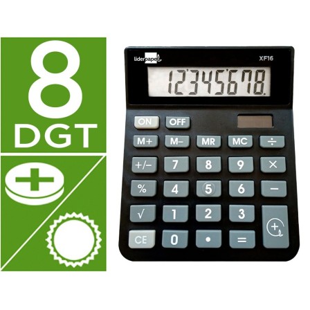 CALCULADORA LIDERPAPEL SOBREMESA XF16 8 DIGITOS SOLAR Y PILAS COLOR...