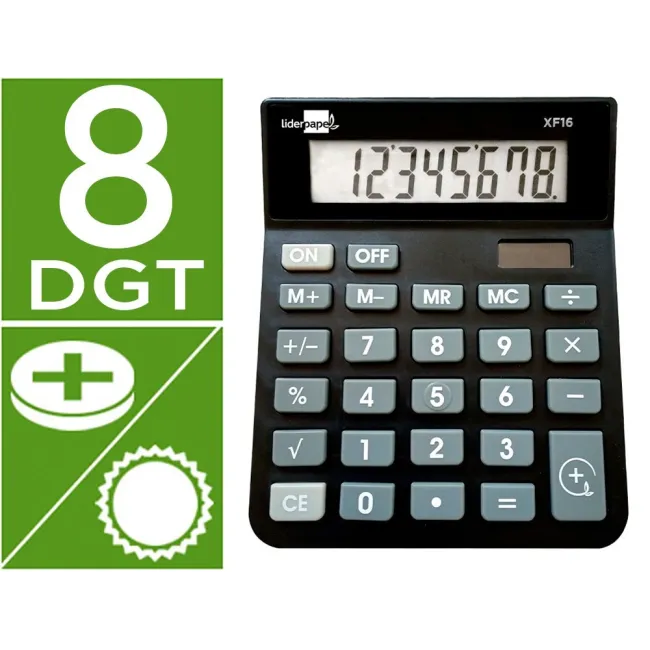 CALCULADORA LIDERPAPEL SOBREMESA XF16 8 DIGITOS SOLAR Y PILAS COLOR...