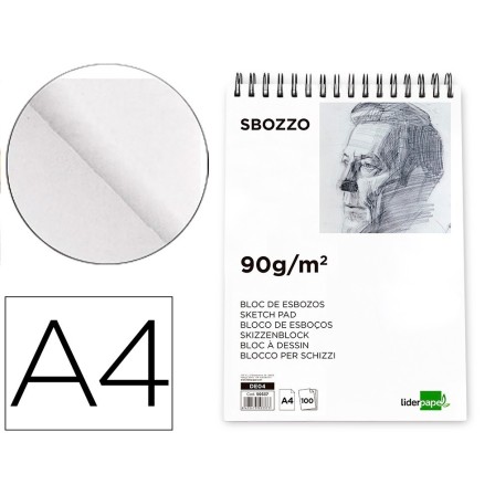 BLOC DIBUJO LIDERPAPEL ESBOZOS ESPIRAL DIN A4 210X297MM 100 HOJAS 9...