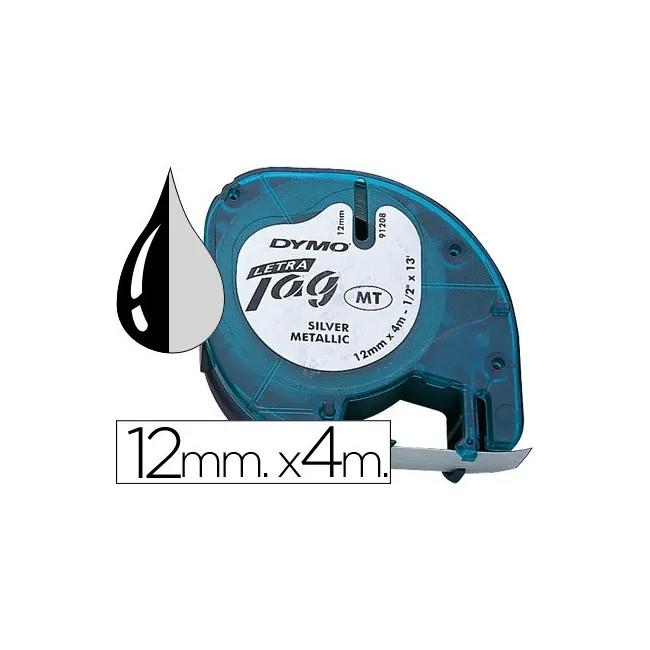 CINTA DYMO METALIZADA 12MMX4MT -NEGRO/PLATA PARA LETRATAG