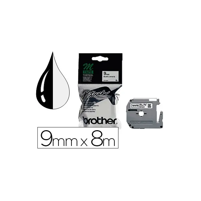 CINTA BROTHER MK-221 BLANCO-NEGRO 9MM LONGITUD 8 MT