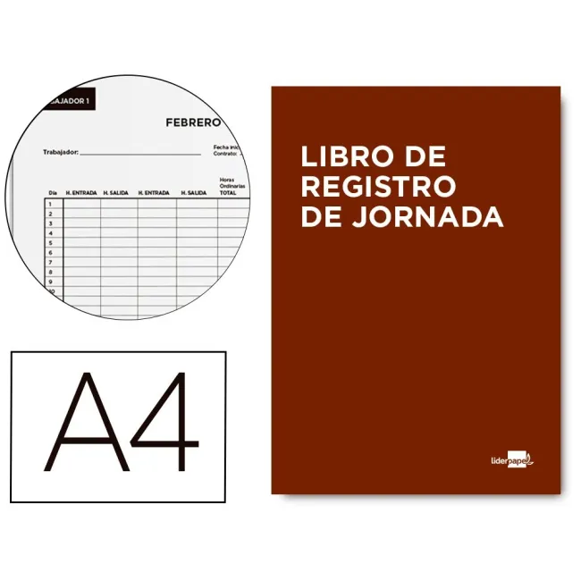LIBRO LIDERPAPEL REGISTRO DE JORNADA EMPLEADOS A4 10 EMPLEADOS MES ...