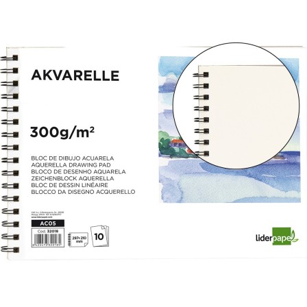 BLOC DIBUJO LIDERPAPEL ACUARELA ESPIRAL 297X210MM 10 HOJAS 300G/M2 ...