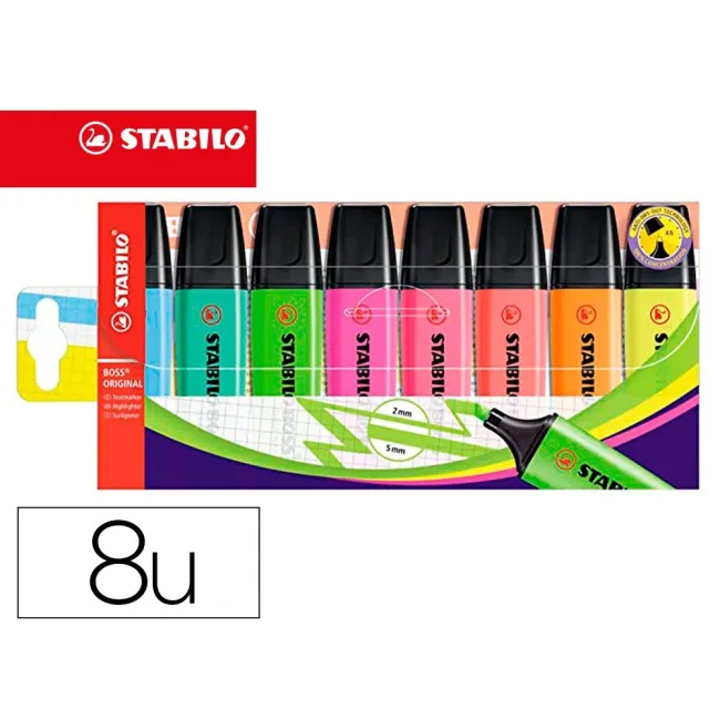 ROTULADOR STABILO BOSS FLUORESCENTE 70 ESTUCHE DE 8 UNIDADES COLORE...