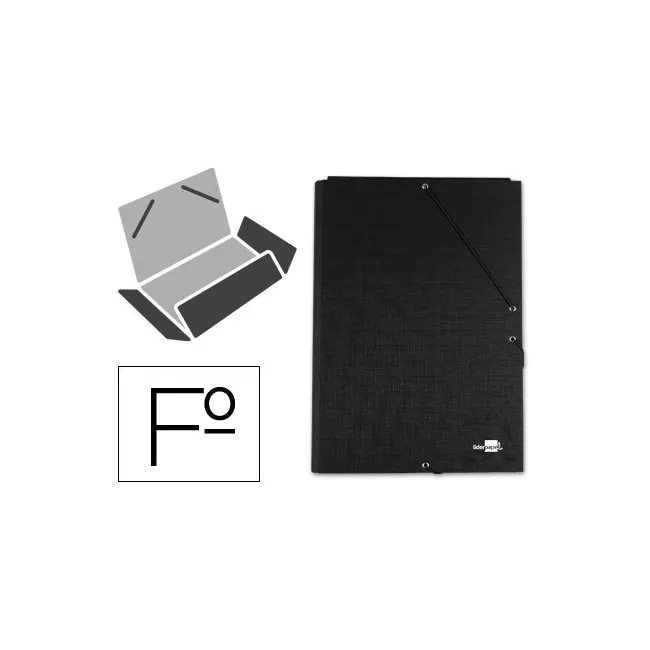 CARPETA LIDERPAPEL GOMAS FOLIO 3 SOLAPAS CARTON FORRADO NEGRA