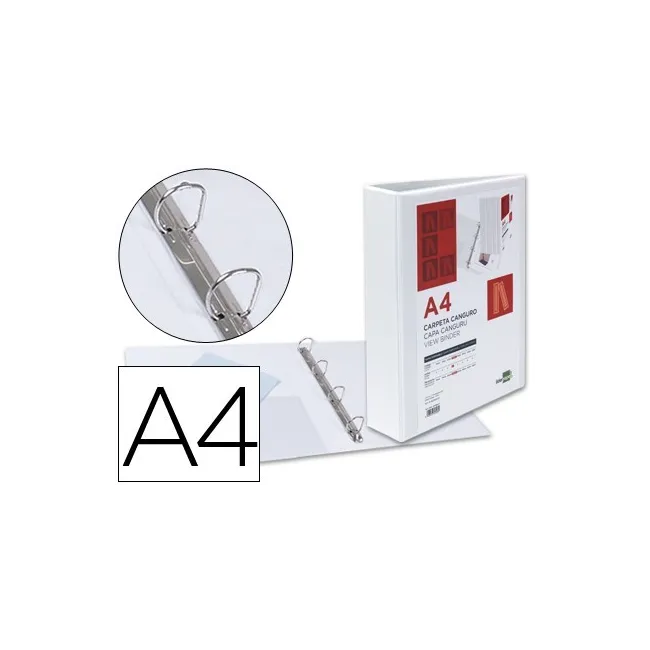 CARPETA CANGURO 4 ANILLAS MIXTAS 40MM LIDERPAPEL A4 PLASTICO BLANCA