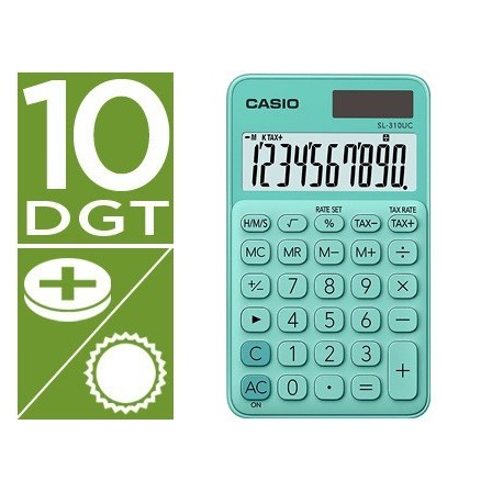 CALCULADORA CASIO SL-310UC-GN BOLSILLO 10 DIGITOS TAX +/- TECLA DOB...