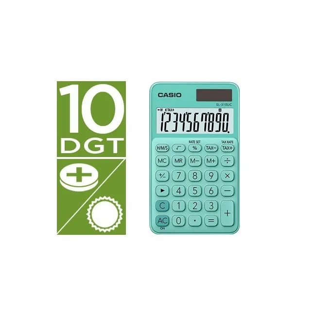 CALCULADORA CASIO SL-310UC-GN BOLSILLO 10 DIGITOS TAX +/- TECLA DOB...
