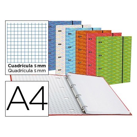 CARPETA CON RECAMBIO LIDERPAPEL A4 CUADRO 5MM FORRADA 4 ANILLAS 20MM