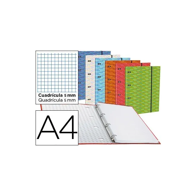 CARPETA CON RECAMBIO LIDERPAPEL A4 CUADRO 5MM FORRADA 4 ANILLAS 20MM