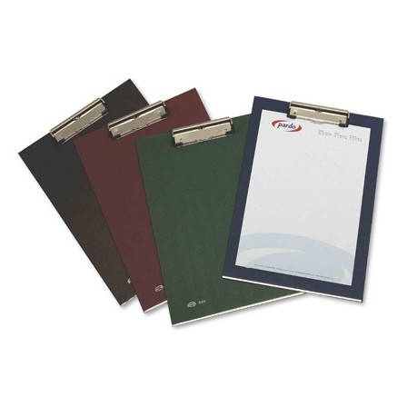 PORTANOTAS PARDO CARTON FORRADO PVC FOLIO CON PINZA METALICA AZUL
