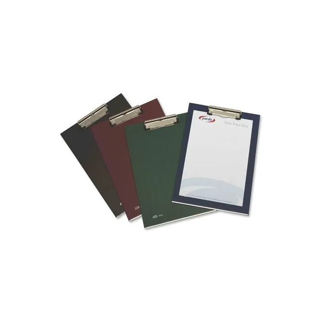PORTANOTAS PARDO CARTON FORRADO PVC FOLIO CON PINZA METALICA AZUL