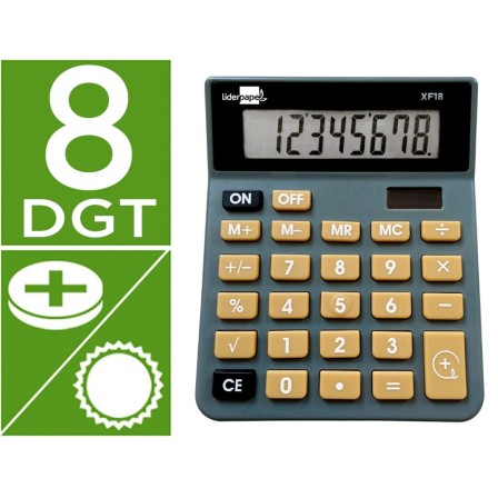 CALCULADORA LIDERPAPEL SOBREMESA XF18 8 DIGITOS SOLAR Y PILAS COLOR...
