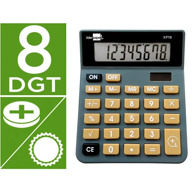 CALCULADORA LIDERPAPEL SOBREMESA XF18 8 DIGITOS SOLAR Y PILAS COLOR...