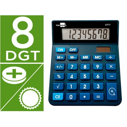 CALCULADORA LIDERPAPEL SOBREMESA XF17 8 DIGITOS SOLAR Y PILAS COLOR...