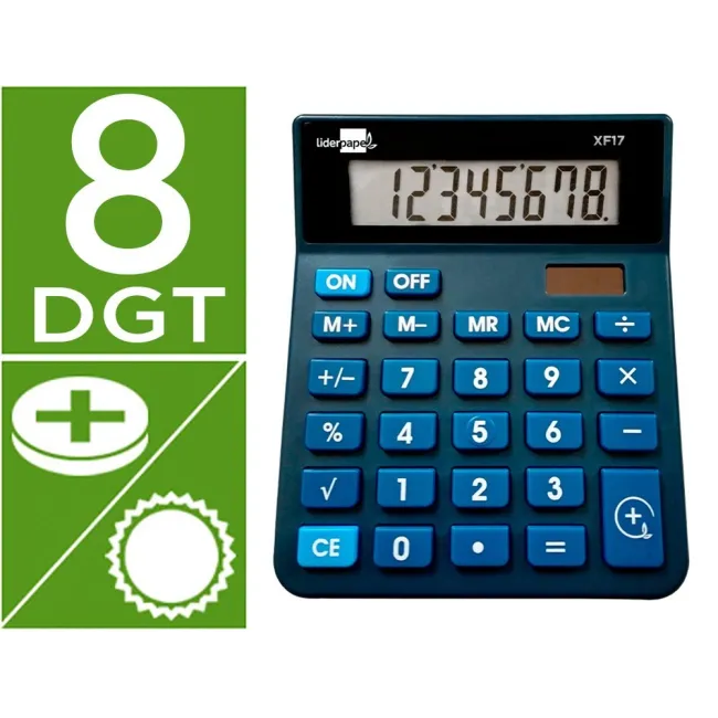CALCULADORA LIDERPAPEL SOBREMESA XF17 8 DIGITOS SOLAR Y PILAS COLOR...
