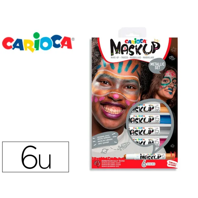 BARRA DE MAQUILLAJE CARIOCA MASK UP METALLIC CAJA DE 6 COLORES SURT...