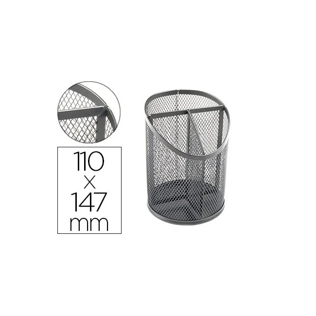 CUBILETE PORTALAPICES Q-CONNECT METAL REJILLA PLATA CON 3 COMPARTIM...
