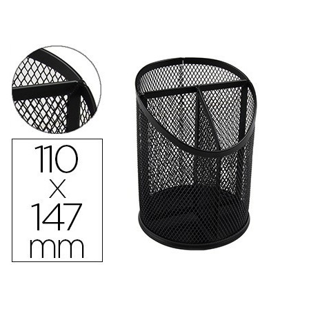 CUBILETE PORTALAPICES Q-CONNECT METAL REJILLA NEGRO CON 3 COMPARTIM...