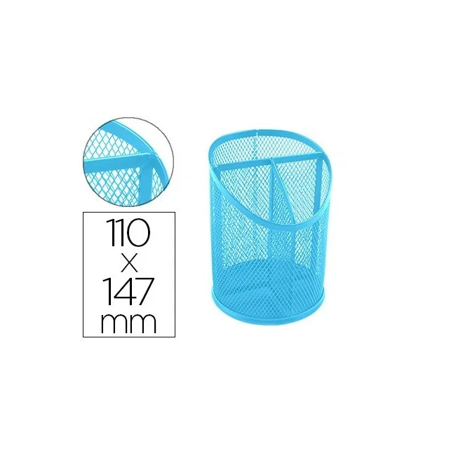 CUBILETE PORTALAPICES Q-CONNECT METAL REJILLA TURQUESA CON 3 COMPAR...