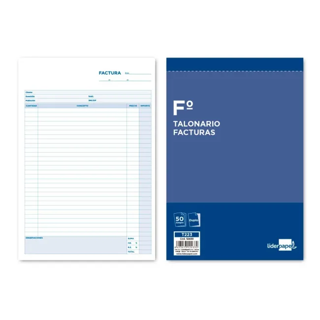 TALONARIO LIDERPAPEL FACTURAS FOLIO ORIGINAL Y COPIA T223 CON I.V.A.