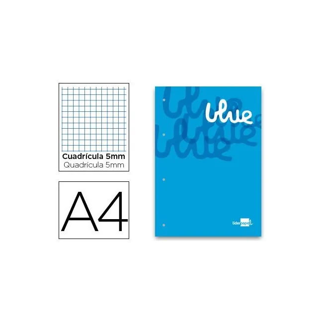 BLOC ENCOLADO LIDERPAPEL CUADRO 5 MM AZUL A4 NATURAL 100 HOJAS 100 ...