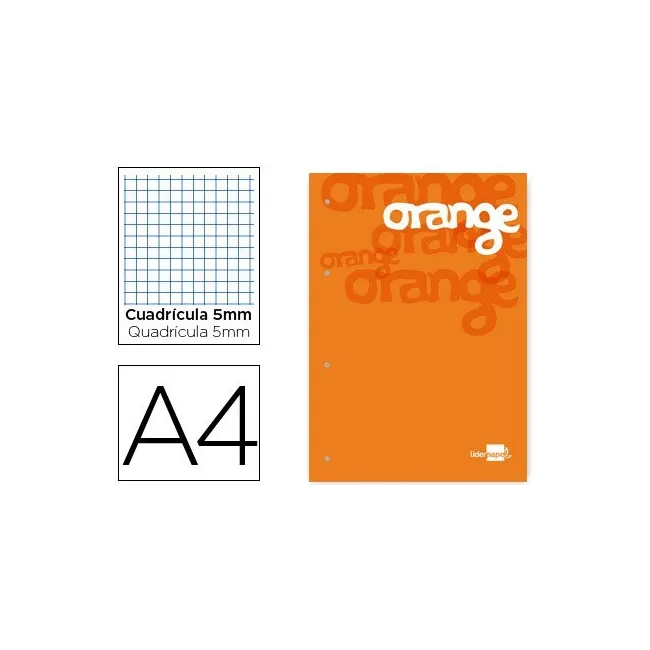 BLOC ENCOLADO LIDERPAPEL CUADRO 5 MM NARANJA A4 NATURAL100 HOJAS 10...