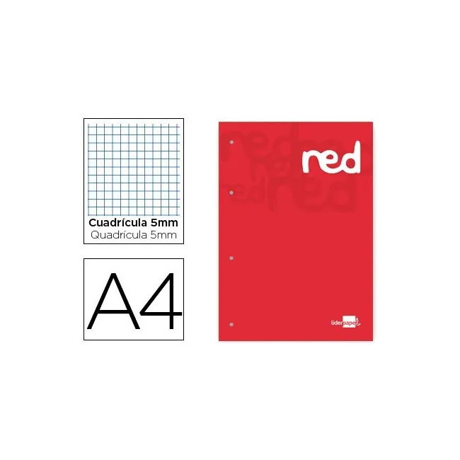 BLOC ENCOLADO LIDERPAPEL CUADRO 5 MM ROJO A4 NATURAL 100 HOJAS 100 ...