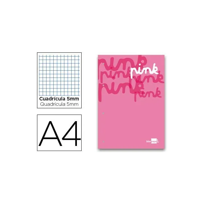 BLOC ENCOLADO LIDERPAPEL CUADRO 5 MM ROSA A4 NATURAL 100 HOJAS 100 ...
