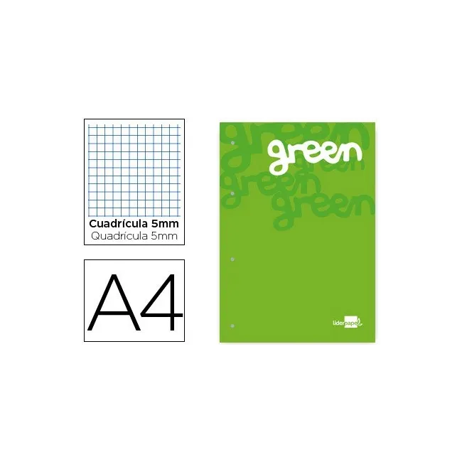 BLOC ENCOLADO LIDERPAPEL CUADRO 5 MM VERDE A4 NATURAL 100 HOJAS 100...