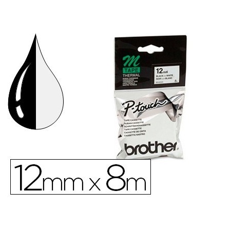 CINTA BROTHER MK-231 BLANCO-NEGRO 12MM LONGITUD 8 MT