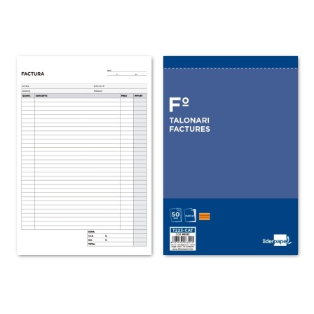 TALONARIO LIDERPAPEL FACTURAS FOLIO ORIGINAL Y COPIA T223 CON I.V.A...