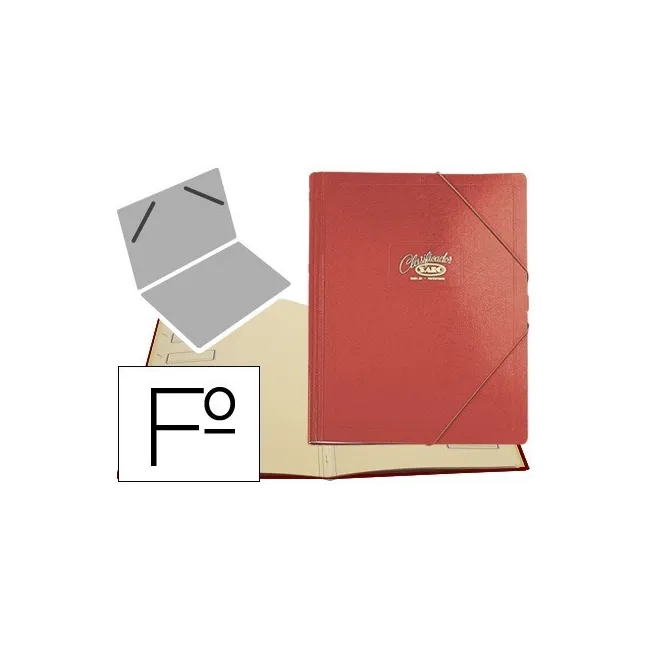 CARPETA CLASIFICADOR CARTON COMPACTO SARO FOLIO ROJA -12 DEPARTAMENTOS