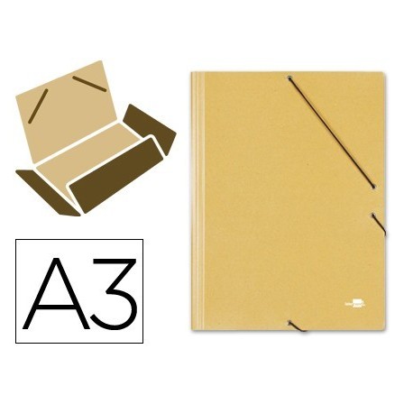 CARPETA LIDERPAPEL GOMAS A3 3 SOLAPAS CARTON PRESPAN AMARILLA