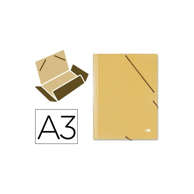 CARPETA LIDERPAPEL GOMAS A3 3 SOLAPAS CARTON PRESPAN AMARILLA