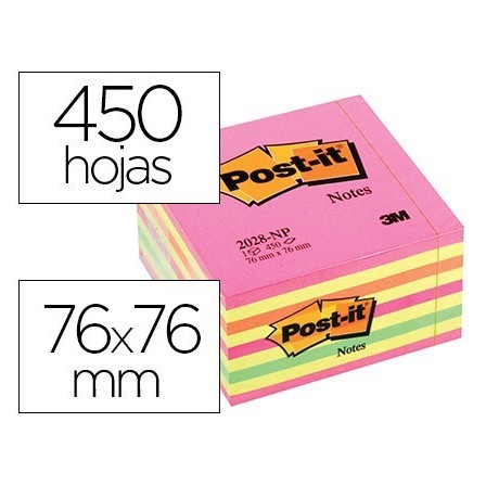 BLOC DE NOTAS ADHESIVAS QUITA Y PON POST-IT 76X76 MM CUBO COLOR ROS...