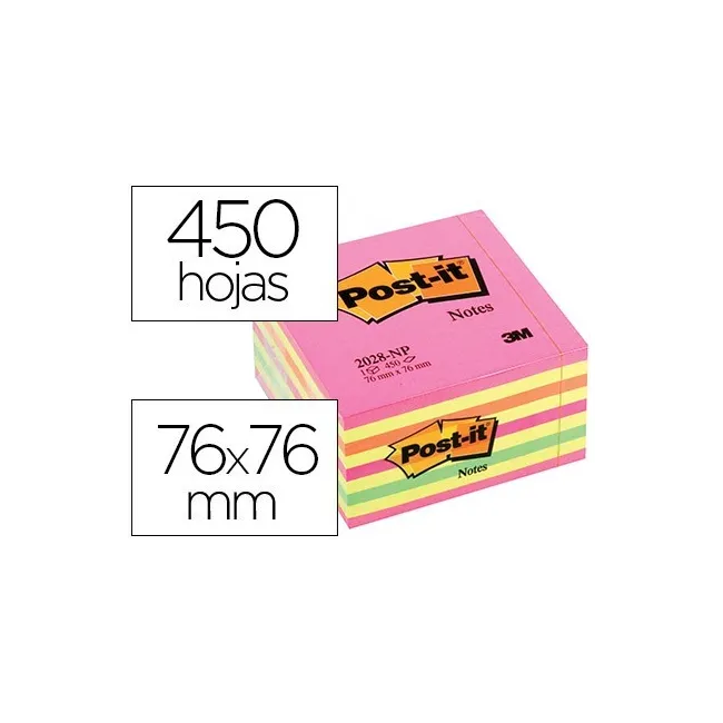 BLOC DE NOTAS ADHESIVAS QUITA Y PON POST-IT 76X76 MM CUBO COLOR ROS...