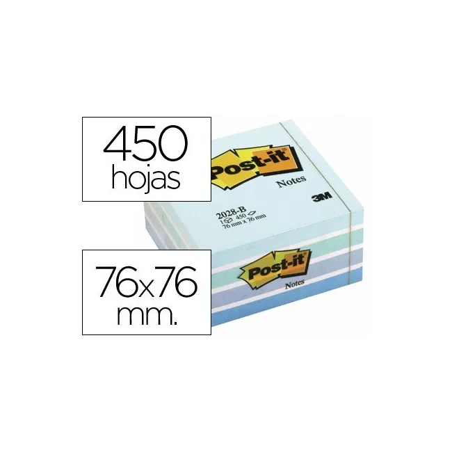 BLOC DE NOTAS ADHESIVAS QUITA Y PON POST-IT 76X76 MM CUBO COLOR AZU...