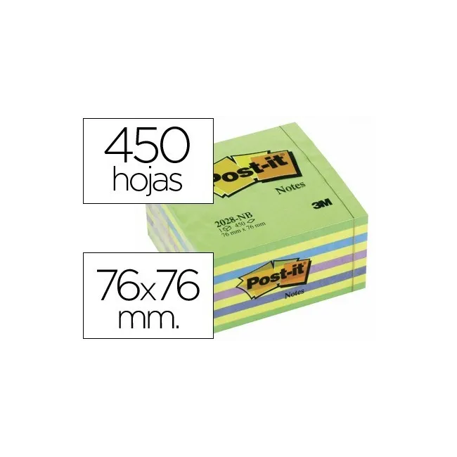 BLOC DE NOTAS ADHESIVAS QUITA Y PON POST-IT 76X76 MM CUBO COLOR AZU...