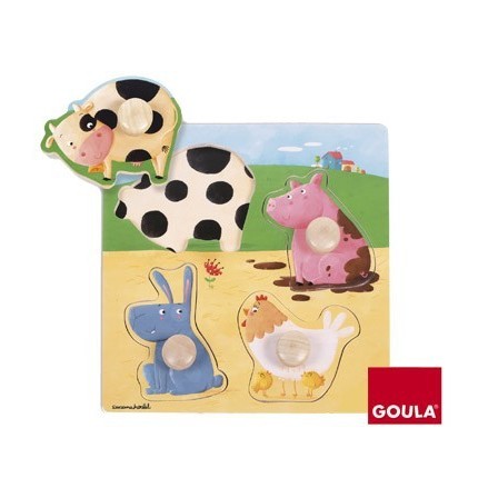 PUZZLE GOULA MADERA 4 PIEZAS ANIMALES GRANJA COLOR