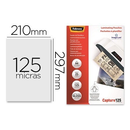 BOLSA DE PLASTIFICAR FELLOWES BRILLO DIN A4 125 MICRAS PACK DE 25 U...