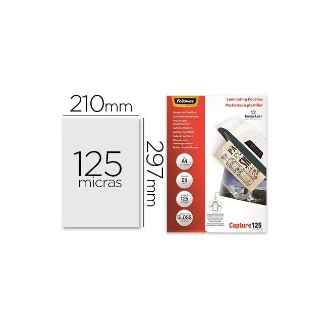 BOLSA DE PLASTIFICAR FELLOWES BRILLO DIN A4 125 MICRAS PACK DE 25 U...