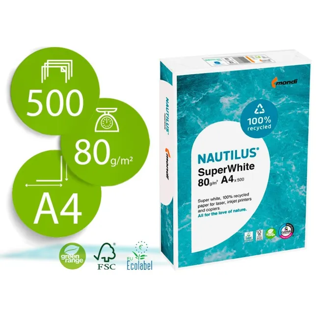 PAPEL FOTOCOPIADORA NAUTILUS SUPERWHITE 100% RECICLADO DIN A4 80 GR...