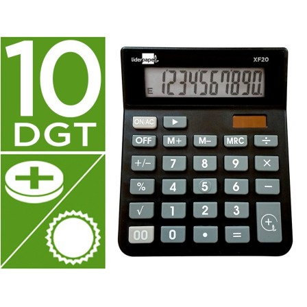 CALCULADORA LIDERPAPEL SOBREMESA XF20 10 DIGITOS SOLAR Y PILAS COLO...